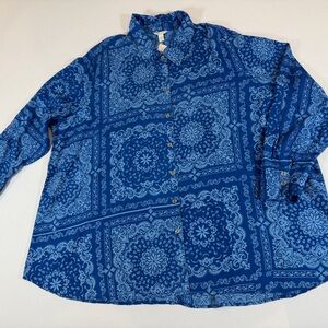 Cato Plus Sportswear Blue Paisley Print Button-Up Shirt - Size 26/28W